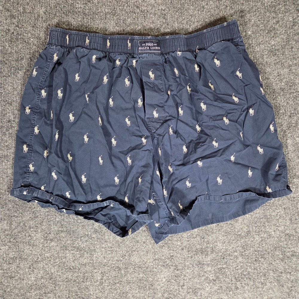 Polo Ralph Lauren Boxer Shorts Lot of 2 Mens XL Navy Blue Cotton Lounge Sleep